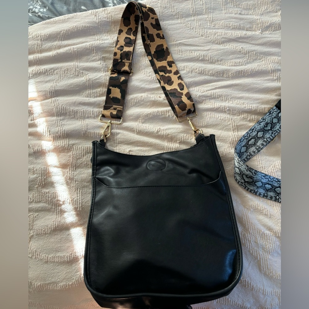 Adorned vegan leather bag with three straps